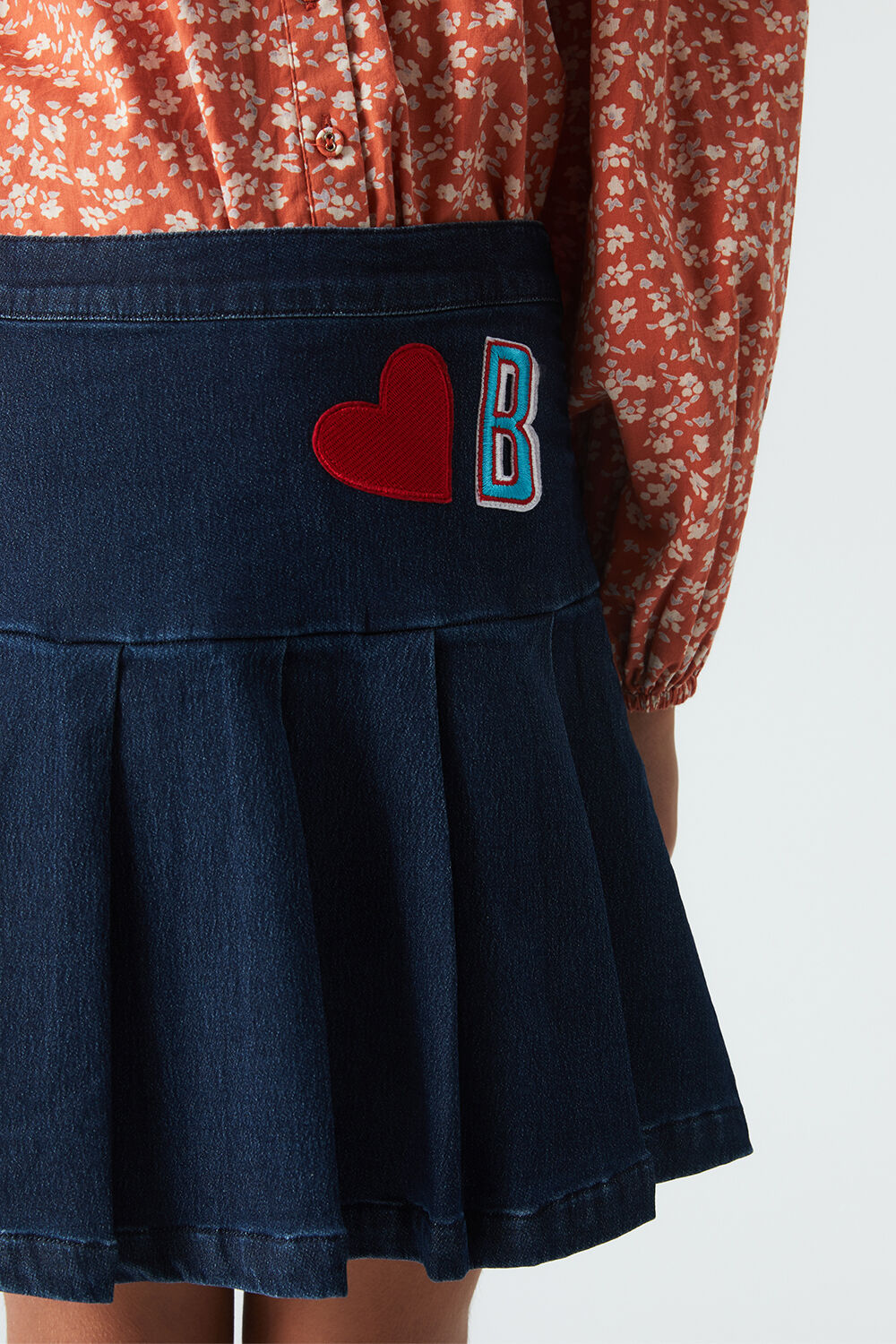 Girls KNIT DENIM PLEAT SKIRT in colour TRUE NAVY