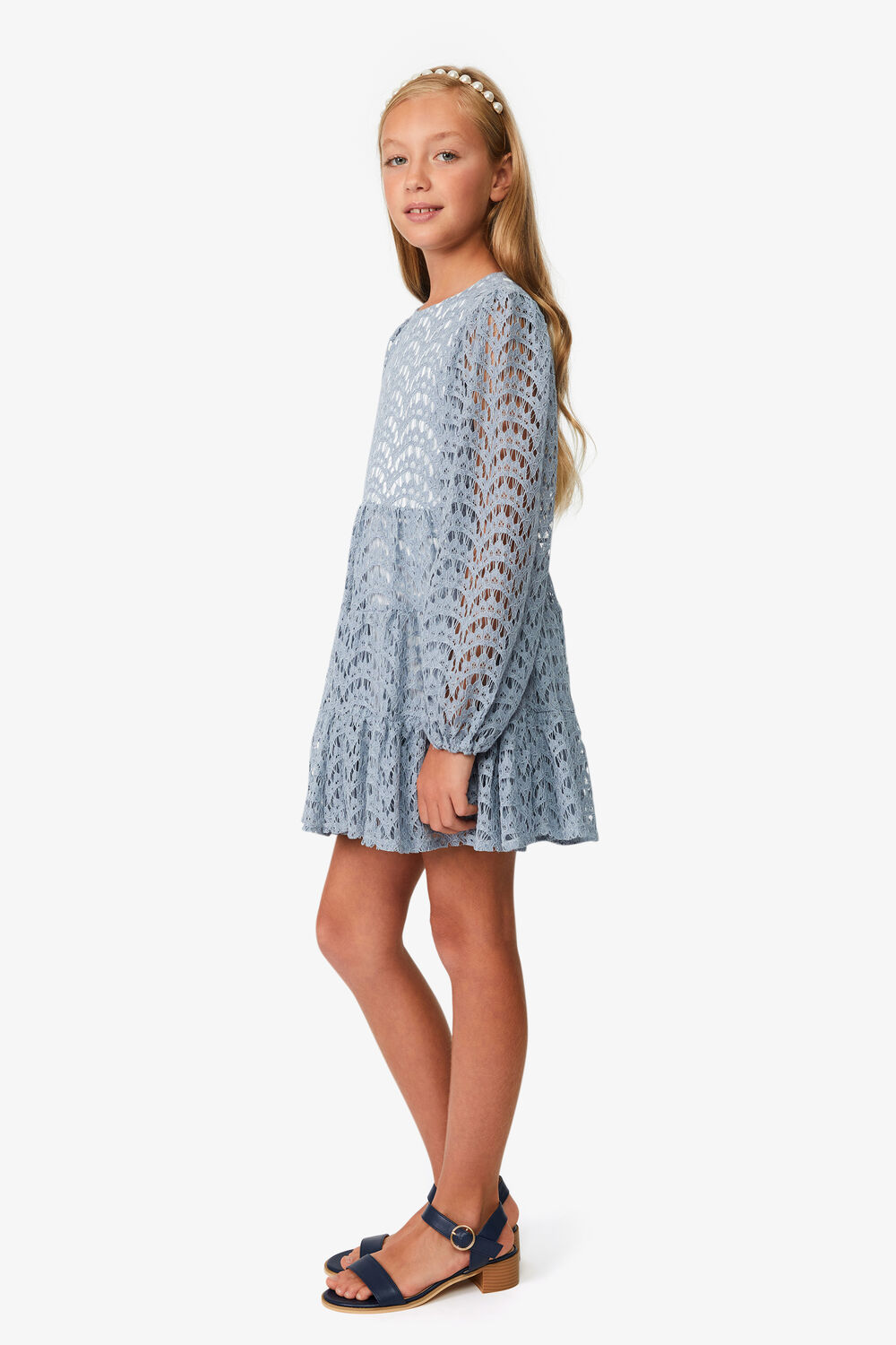 GIRLS ELLA LACE DRESS in colour ASHLEY BLUE