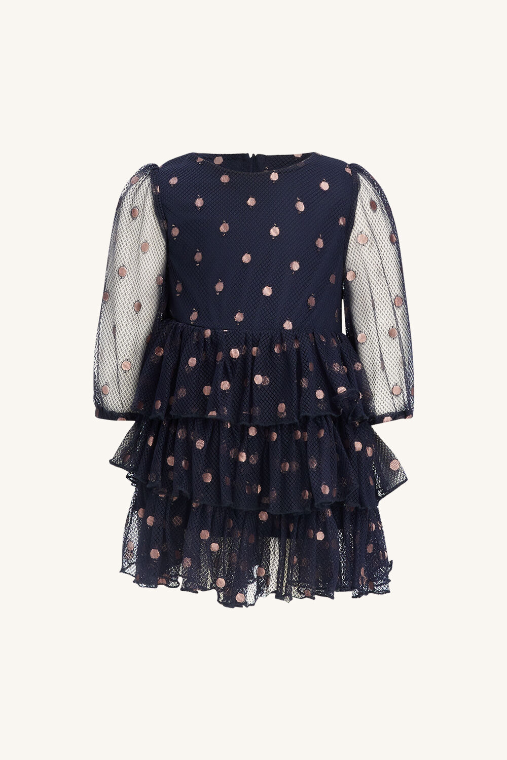 BABY GIRL SPOT MESH MINI DRESS in colour PEACOAT