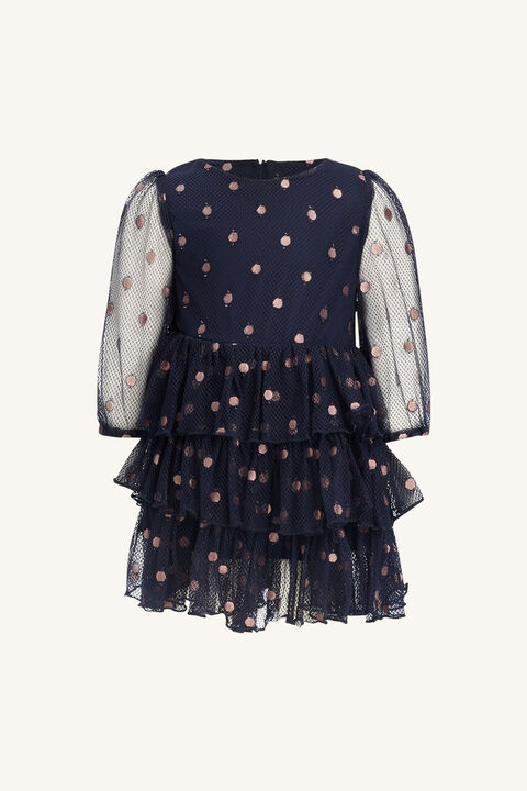 BABY GIRL SPOT MESH MINI DRESS in colour PEACOAT