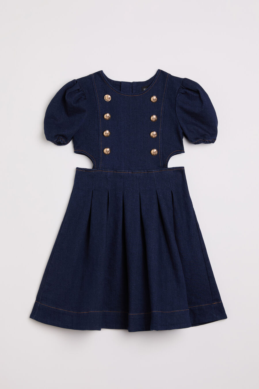 PLEAT DENIM MINI DRESS in colour DARKDENIM