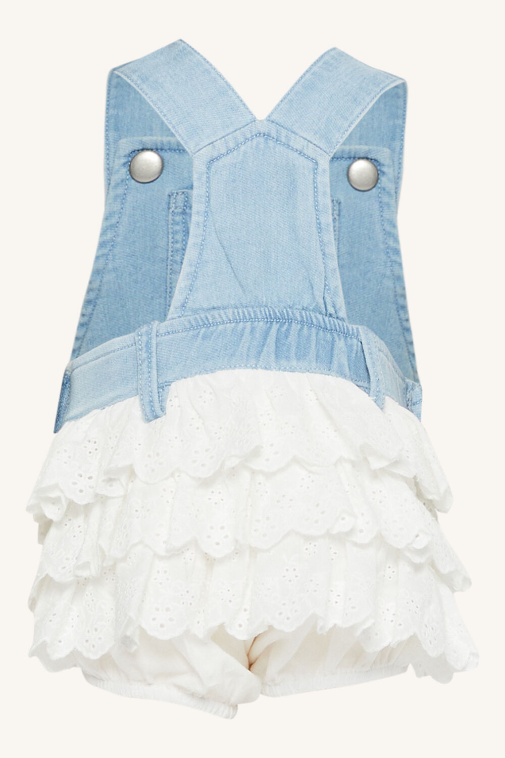 BABY GIRL lace overall grow in mid blue in colour ASHLEY BLUE