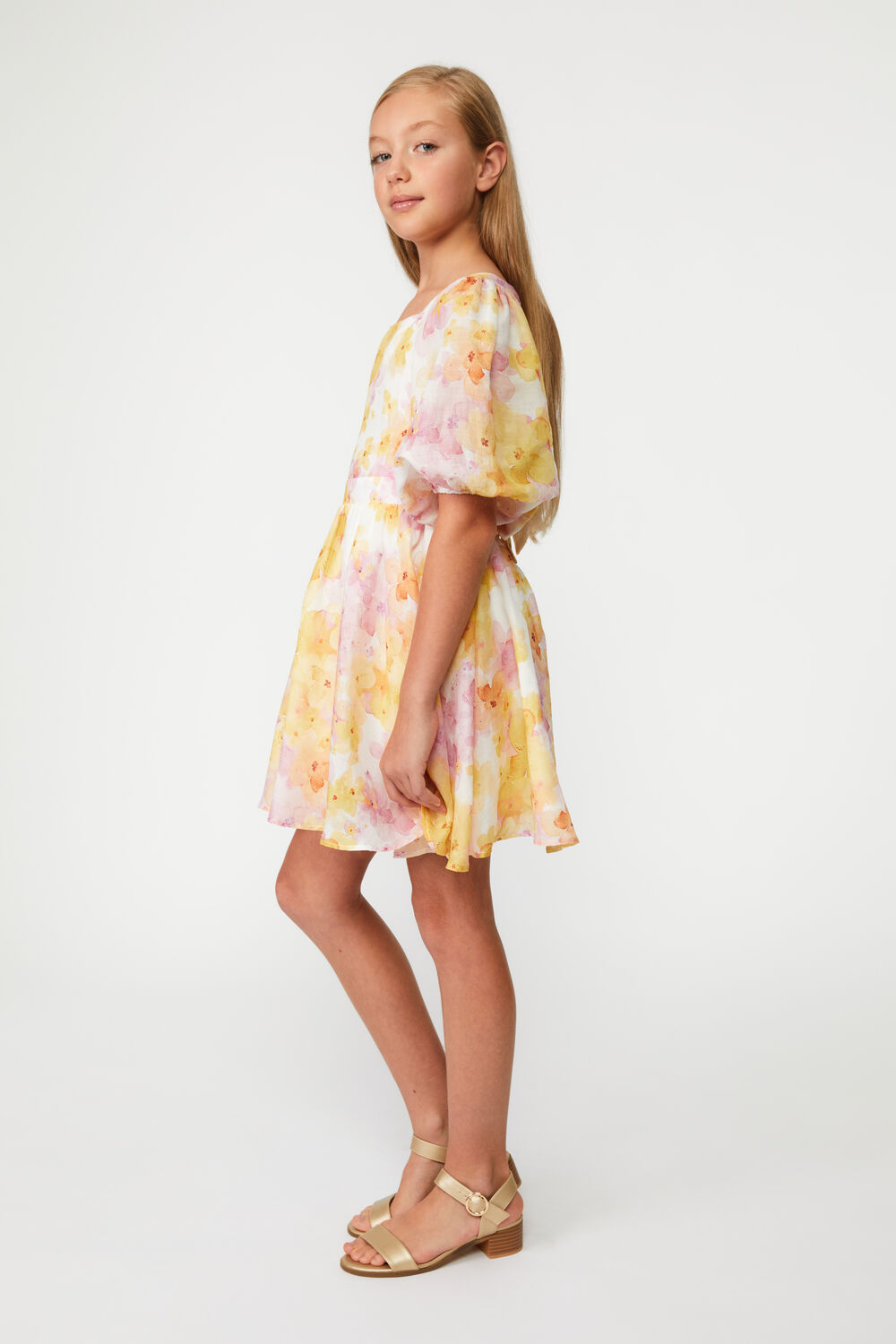 Girls ZANTHI MINI FLORAL DRESS in colour YELLOW IRIS