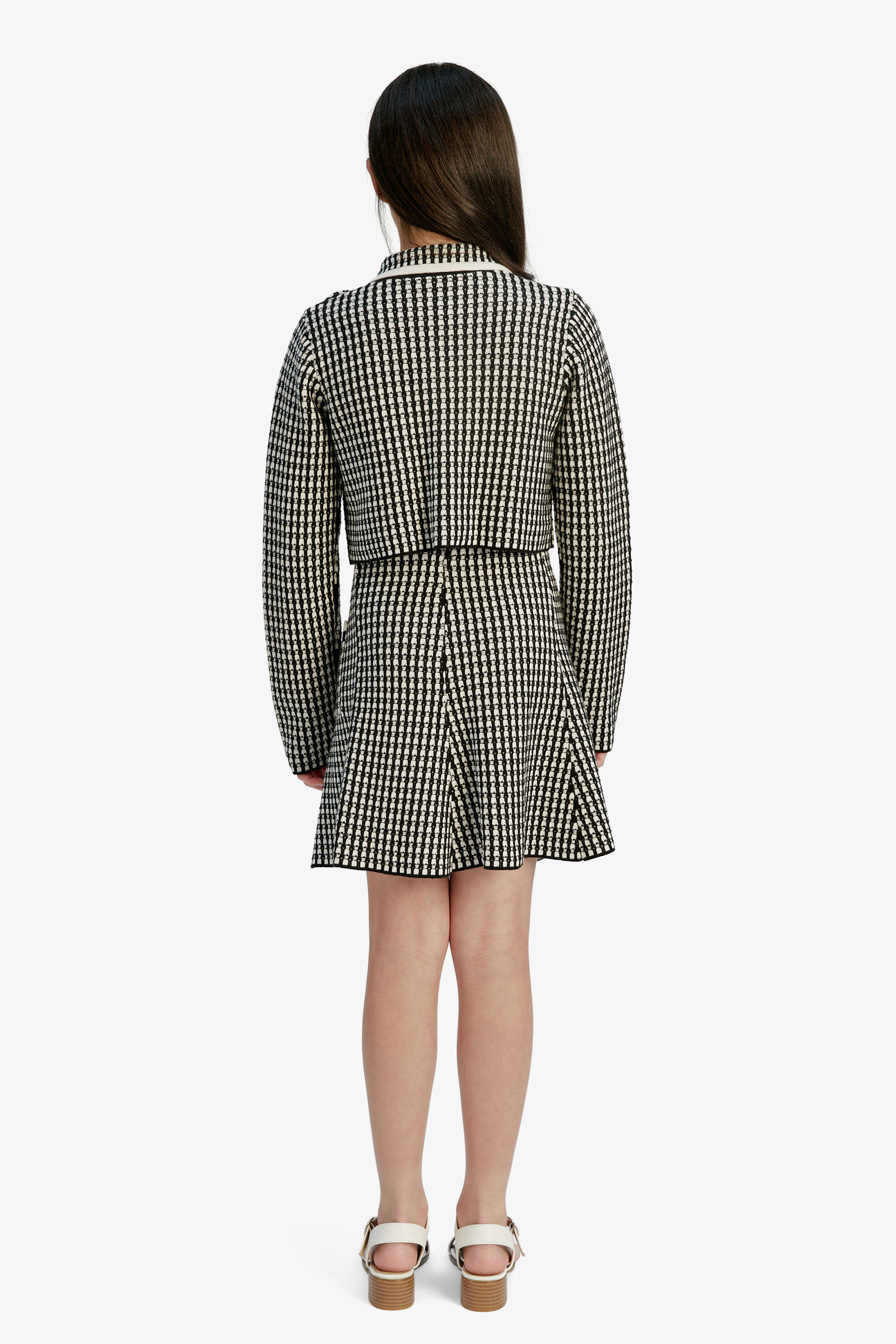 Girls Gingham Knit Mini Skirt In Black & White | Bardot Junior