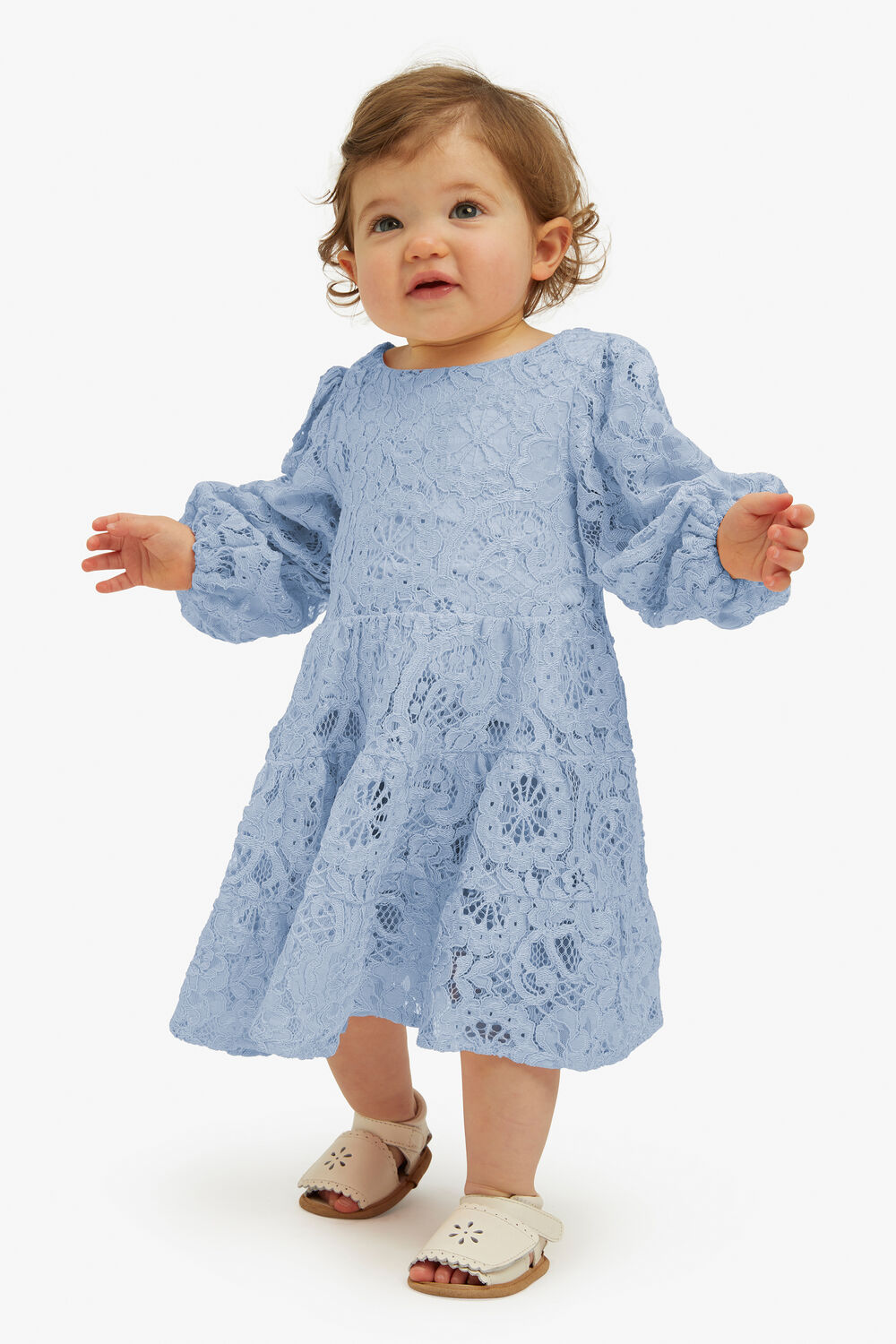 BABY GIRL ELLA LACE DRESS in colour DUSTY BLUE
