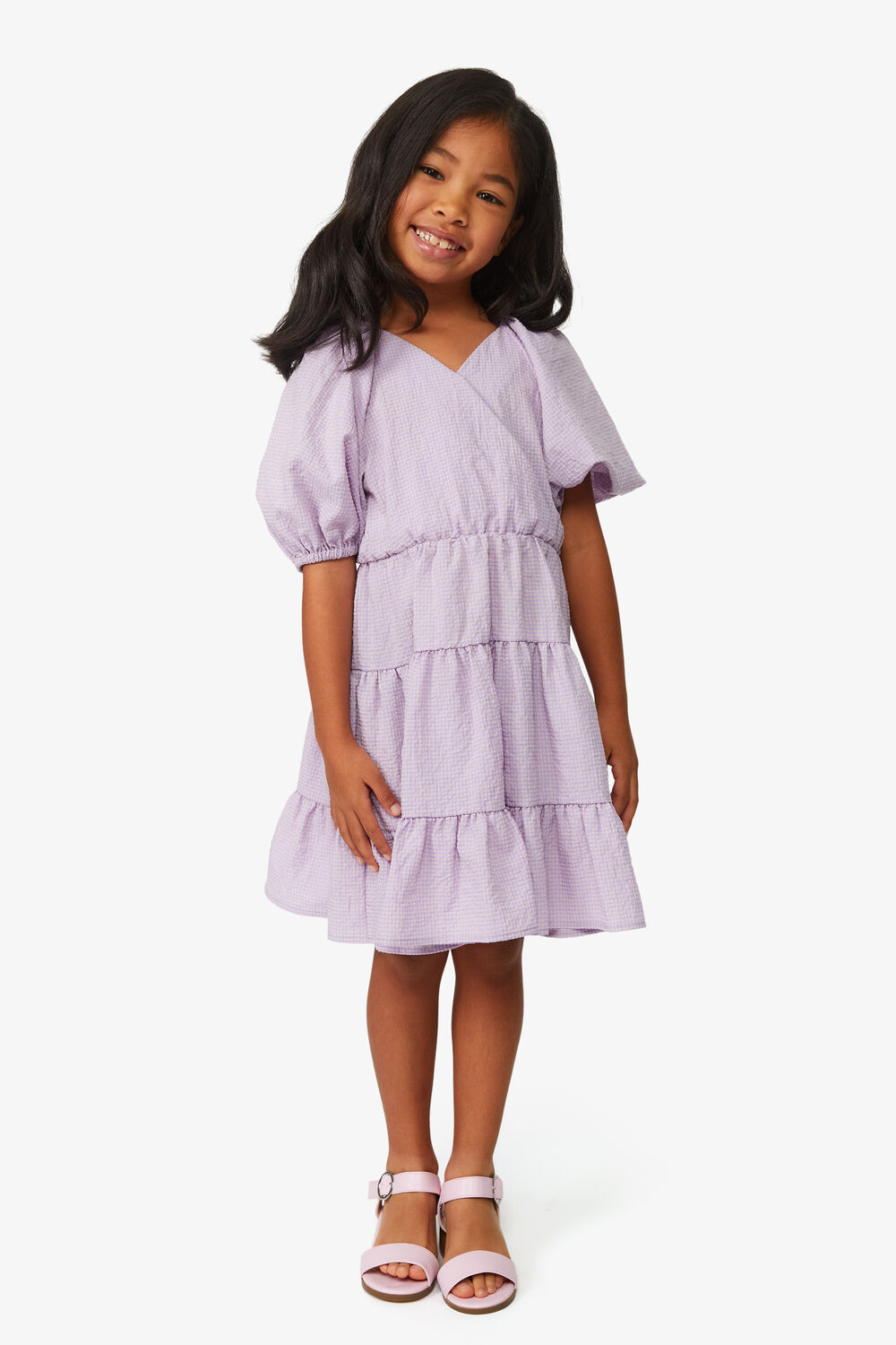 GIRLS MIDI GINGHAM DRESS in colour LILAC SNOW