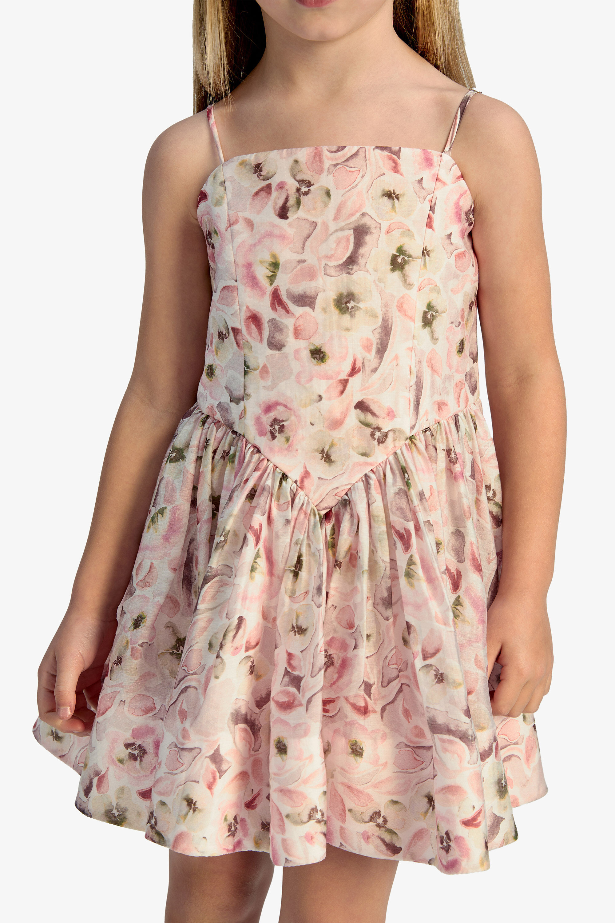 Girls Marabella Mini Dress In Pink Flora Bardot Junior