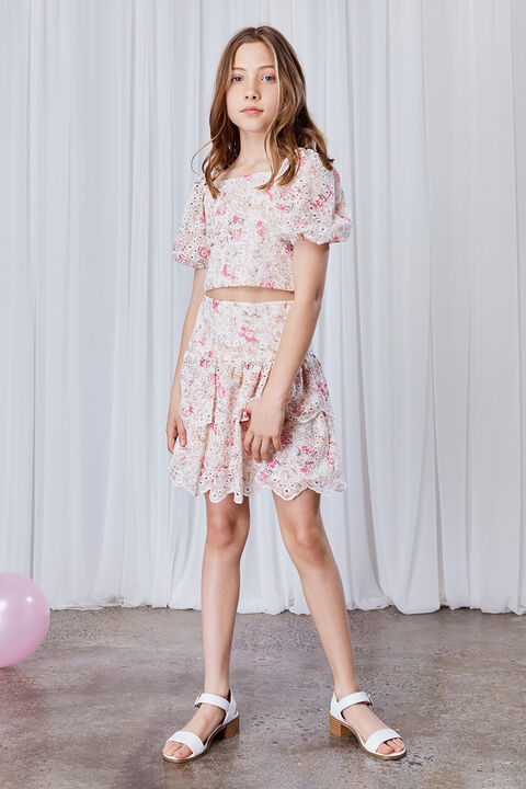 GIRLS AMELIA PRINTED BRODERIE TOP in colour SACHET PINK
