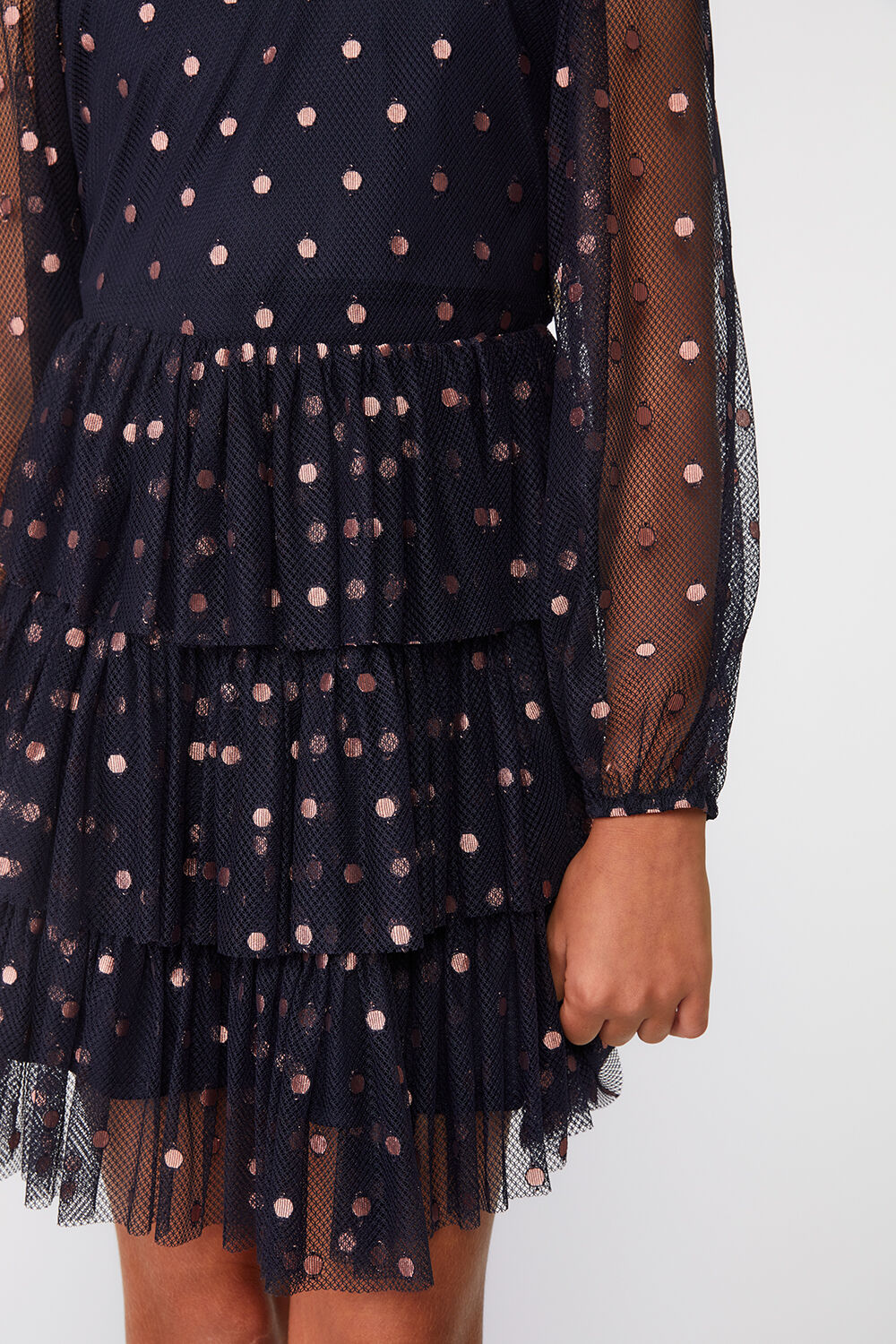 GIRLS SPOT MESH MINI DRESS in colour PEACOAT