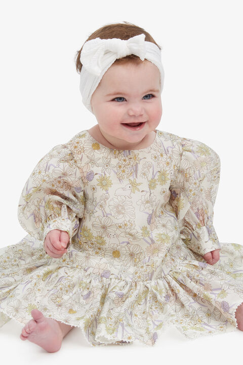 BABY GIRL AMELIA BUNNY MINI DRESS in colour CLOUD DANCER