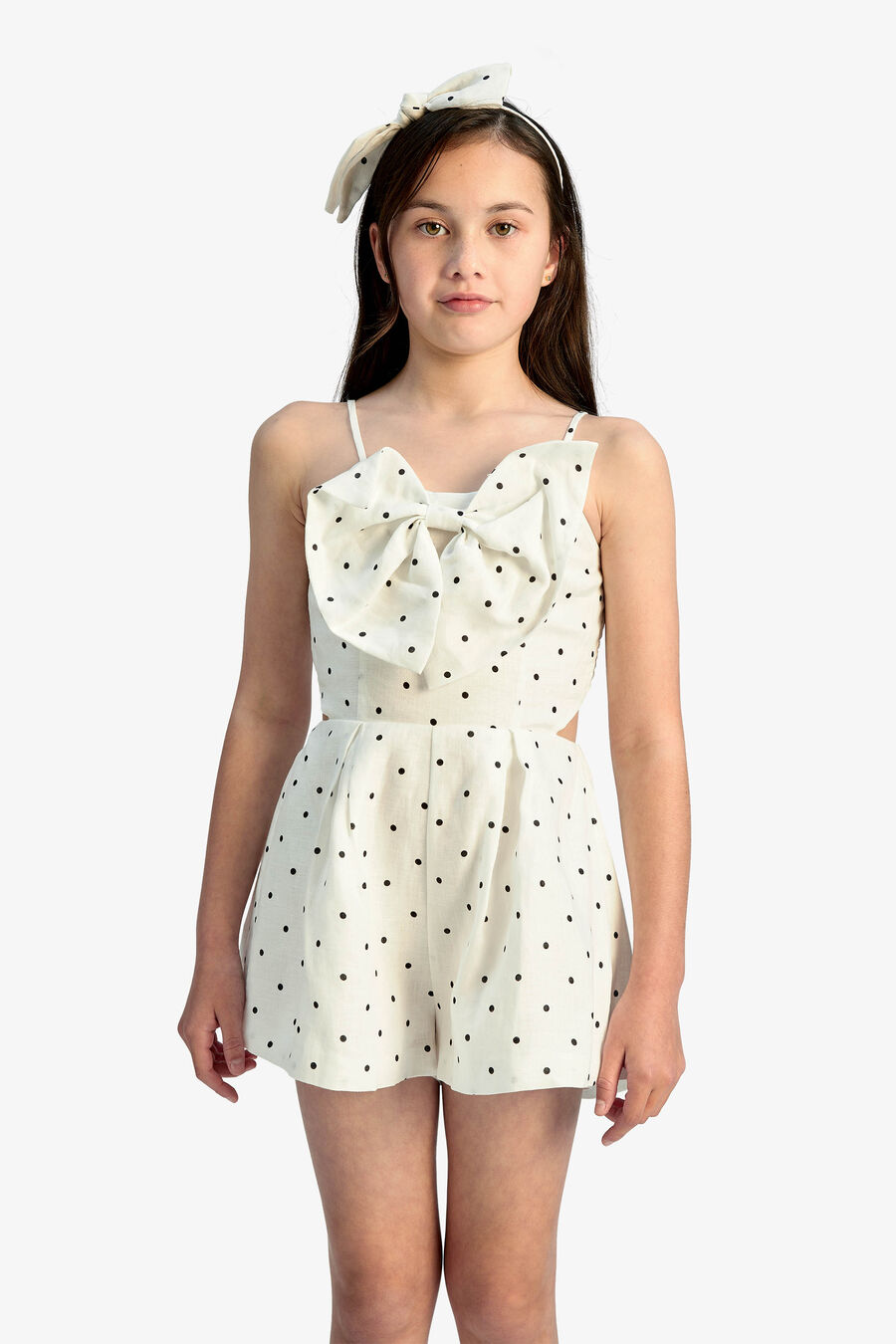 Girls Vieda Linen Bow Front Playsuit