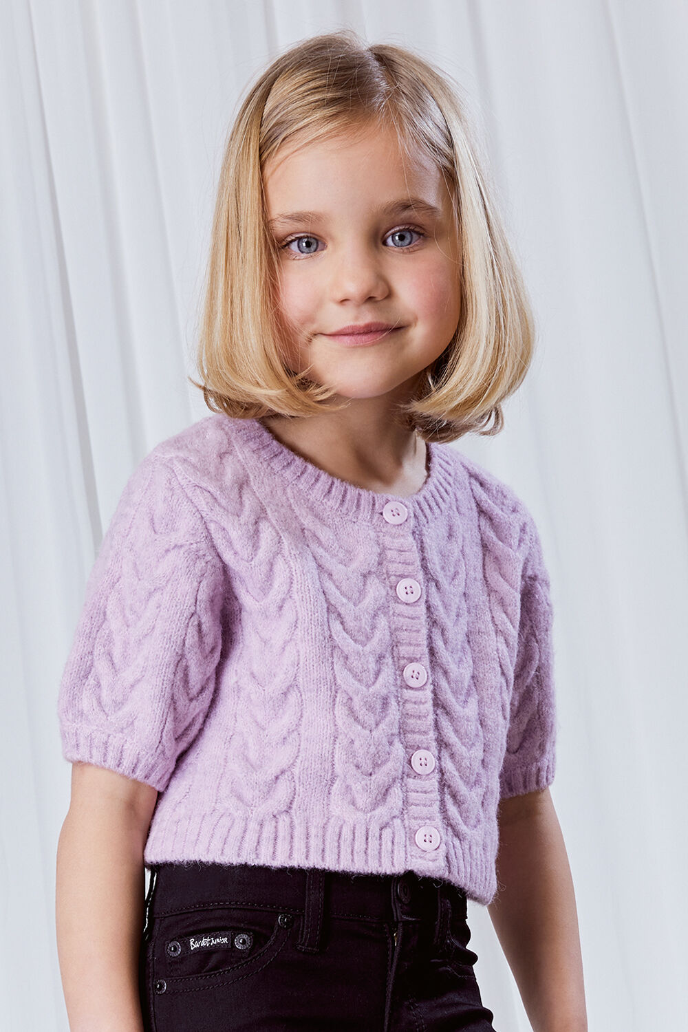 Girls Blair Short Sleeve Cardigan in Lilac