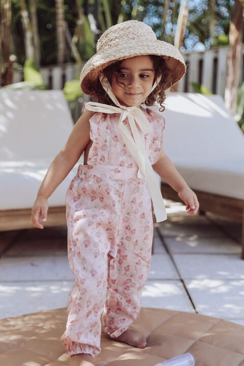 BABY GIRL ESTELLE FLORAL OVERALL in colour PEACH WHIP