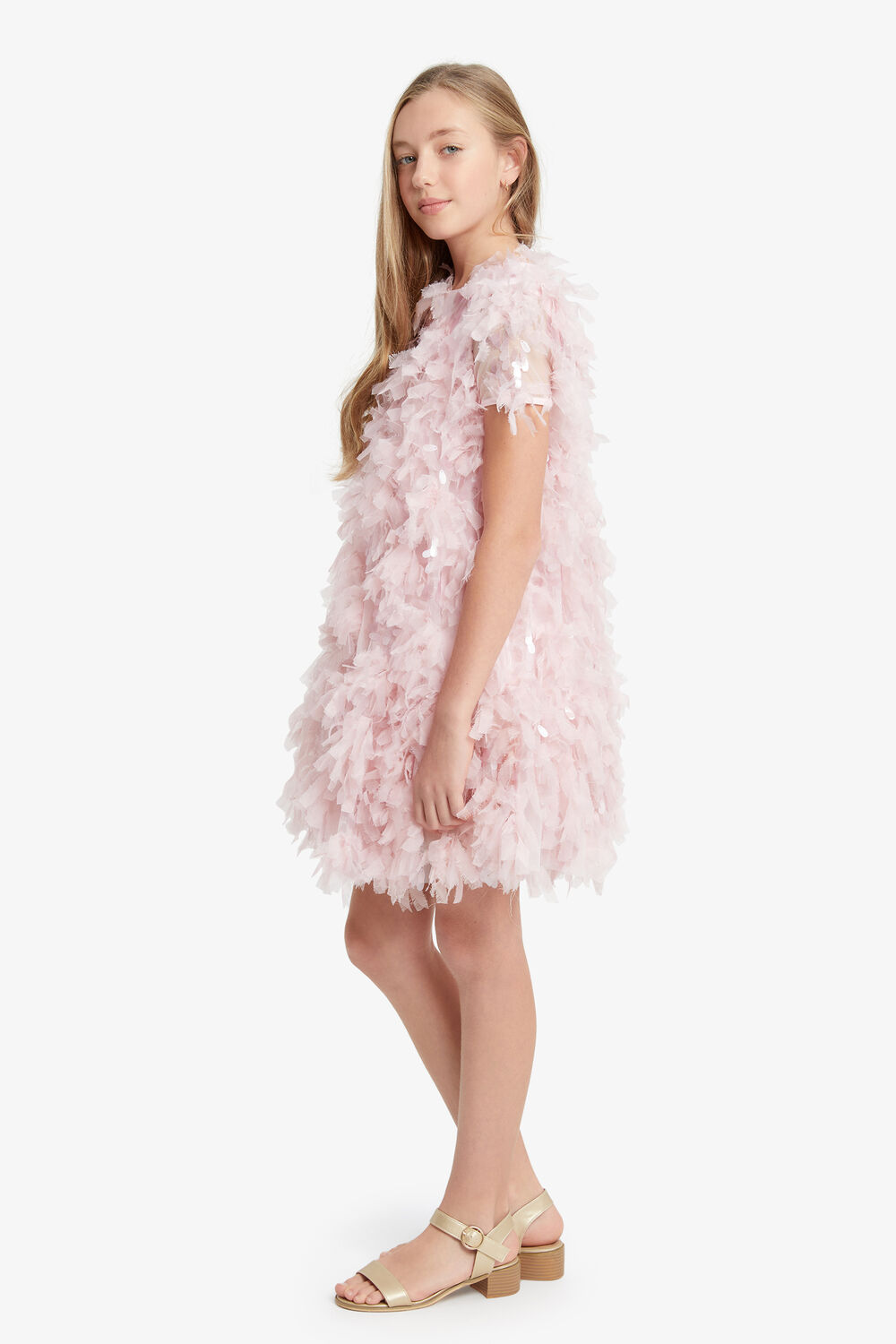 GIRLS MALLORY TIERED DRESS in colour PETAL PINK