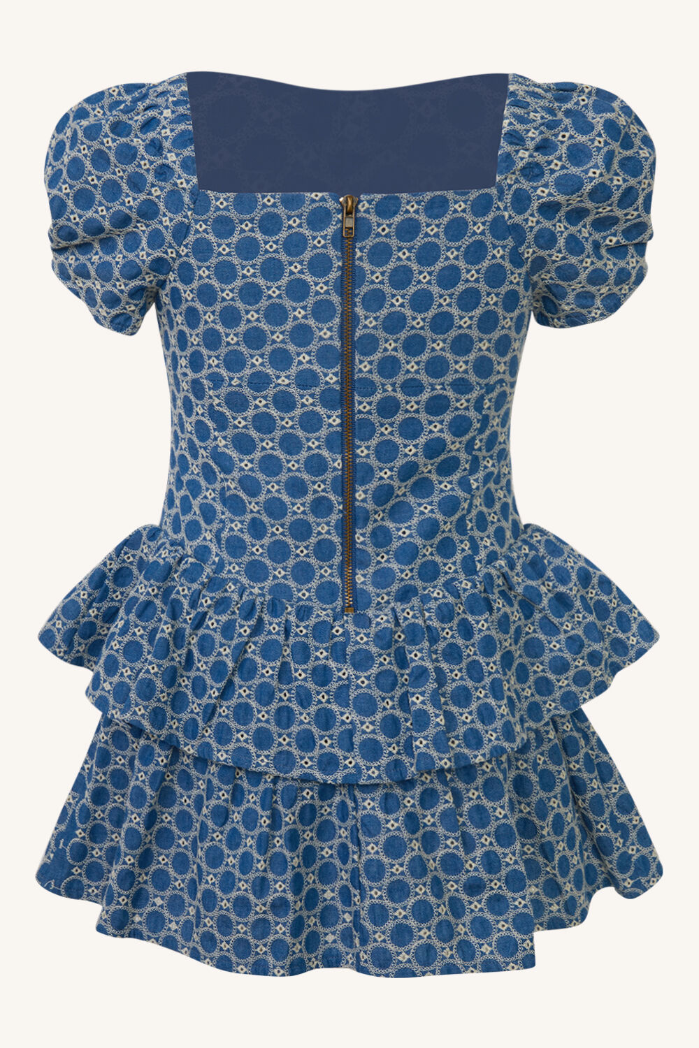 GIRLS BRODERIE CORSET DRESS in colour CHAMBRAY BLUE