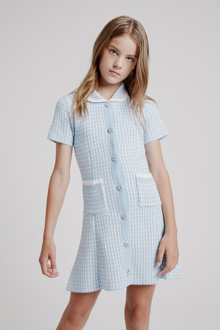 Girls Gingham Knit Dress