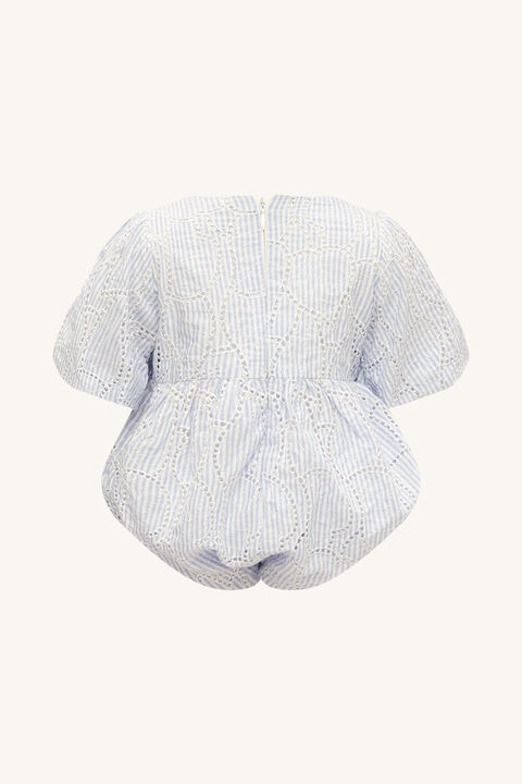 BABY GIRL RUE STRIPE BRODERIE GROW in colour BURNT OLIVE