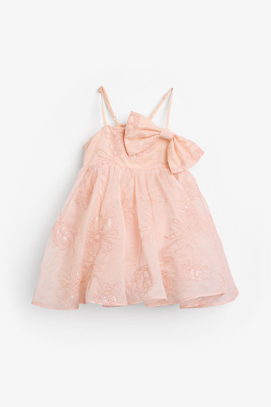 AMELIA EMBROIDERED BOW DRESS in colour Peach Blush