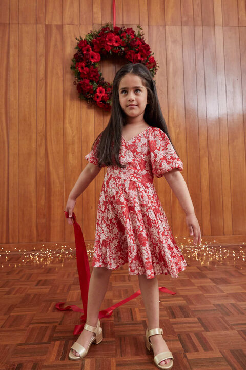 GIRLS NYAH FLORAL MINI DRESS in colour CAVIAR