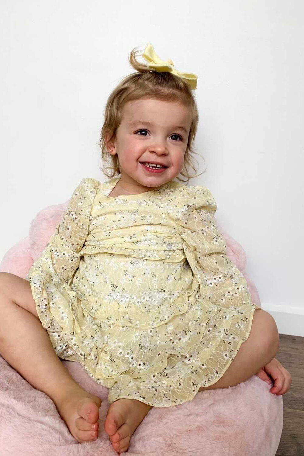 BABY GIRLS HENRI FLORAL DRESS in colour PASTEL YELLOW
