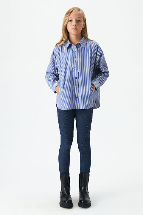 GIRLS STRIPED OVERSIZED SHIRT in colour PEACOAT
