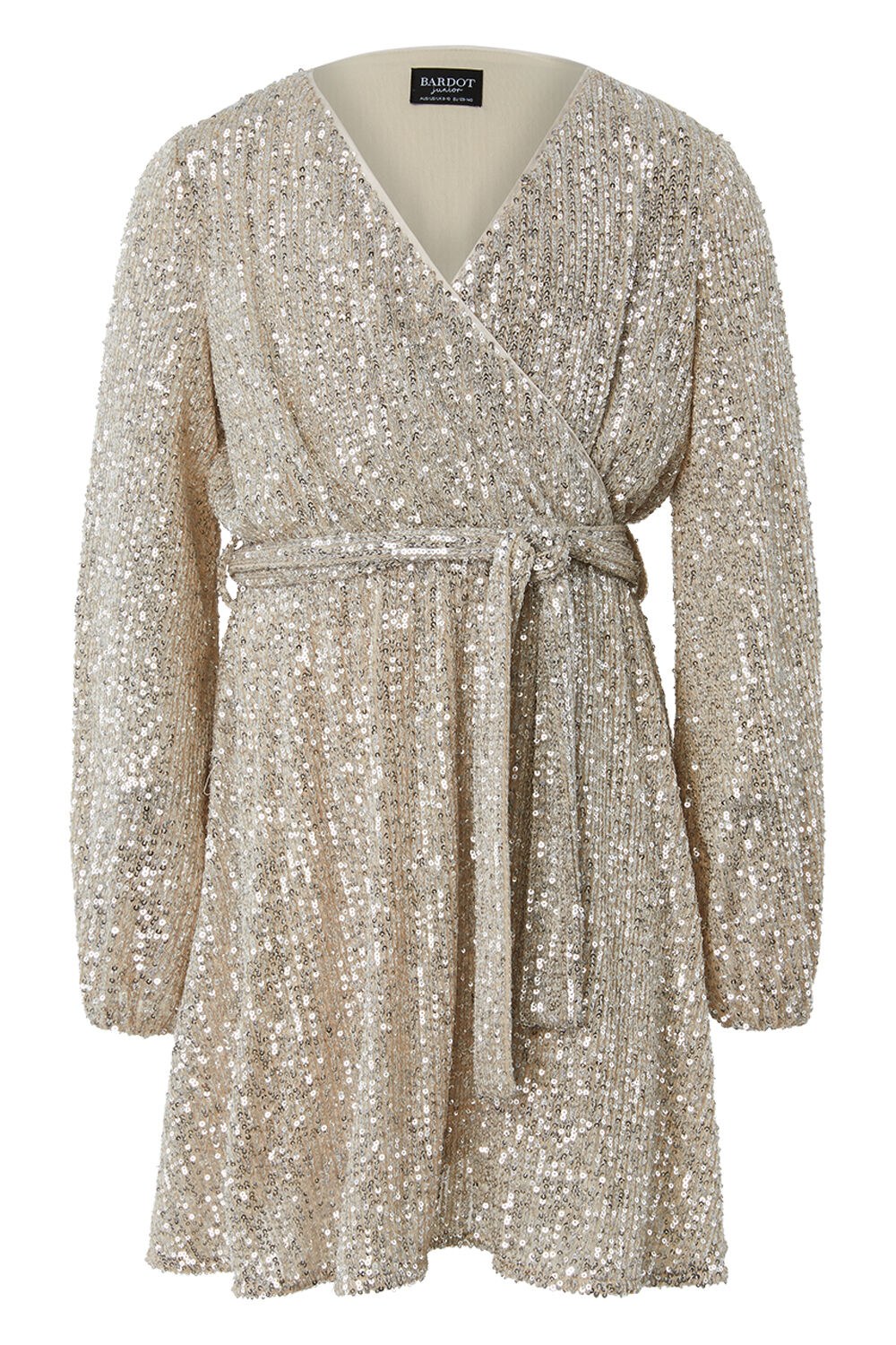 GIRLS SEQUIN WRAP DRESS in colour TUSCANY