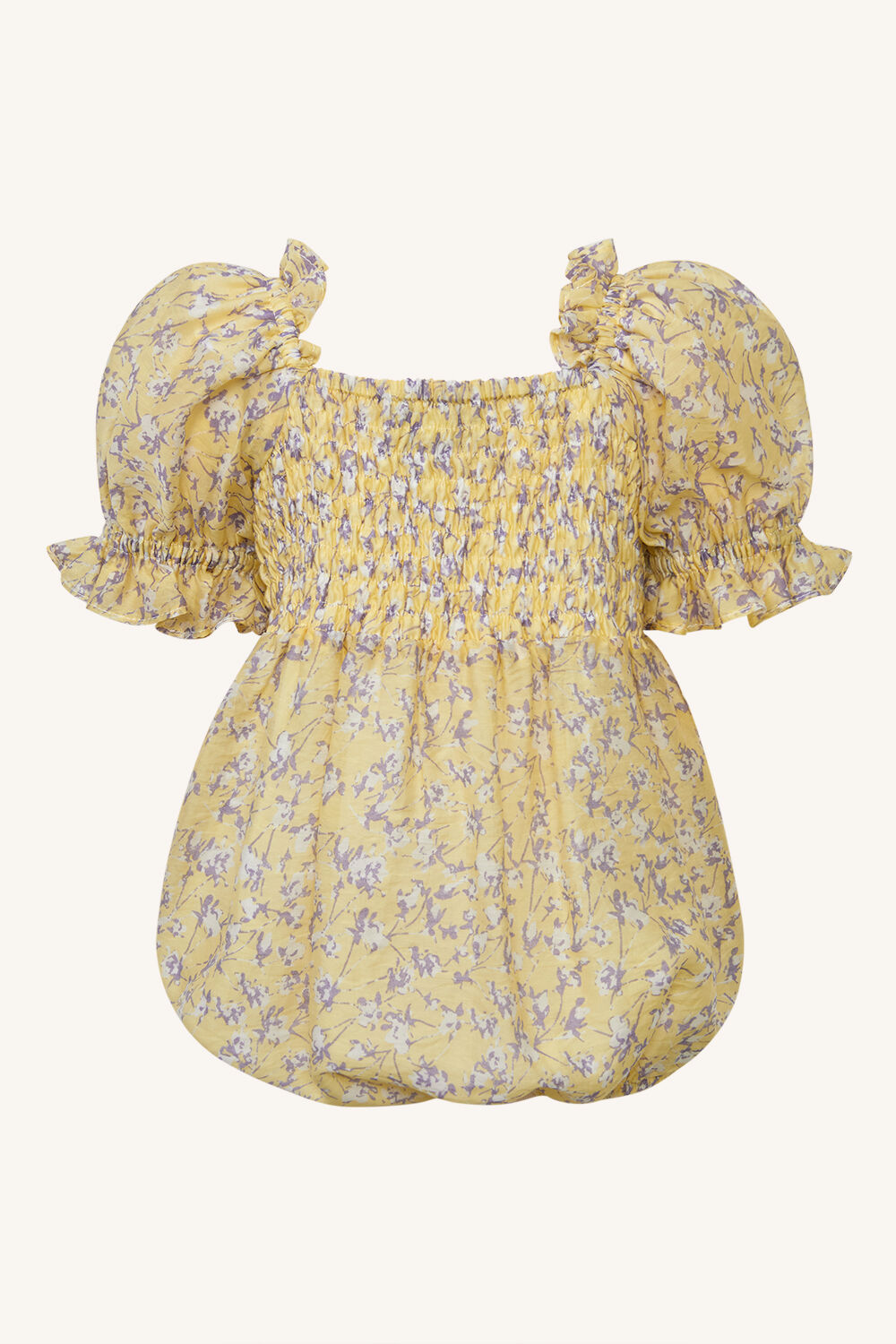 BABY GIRL SHIRRED DITSY FLORAL GROW in colour PASTEL YELLOW
