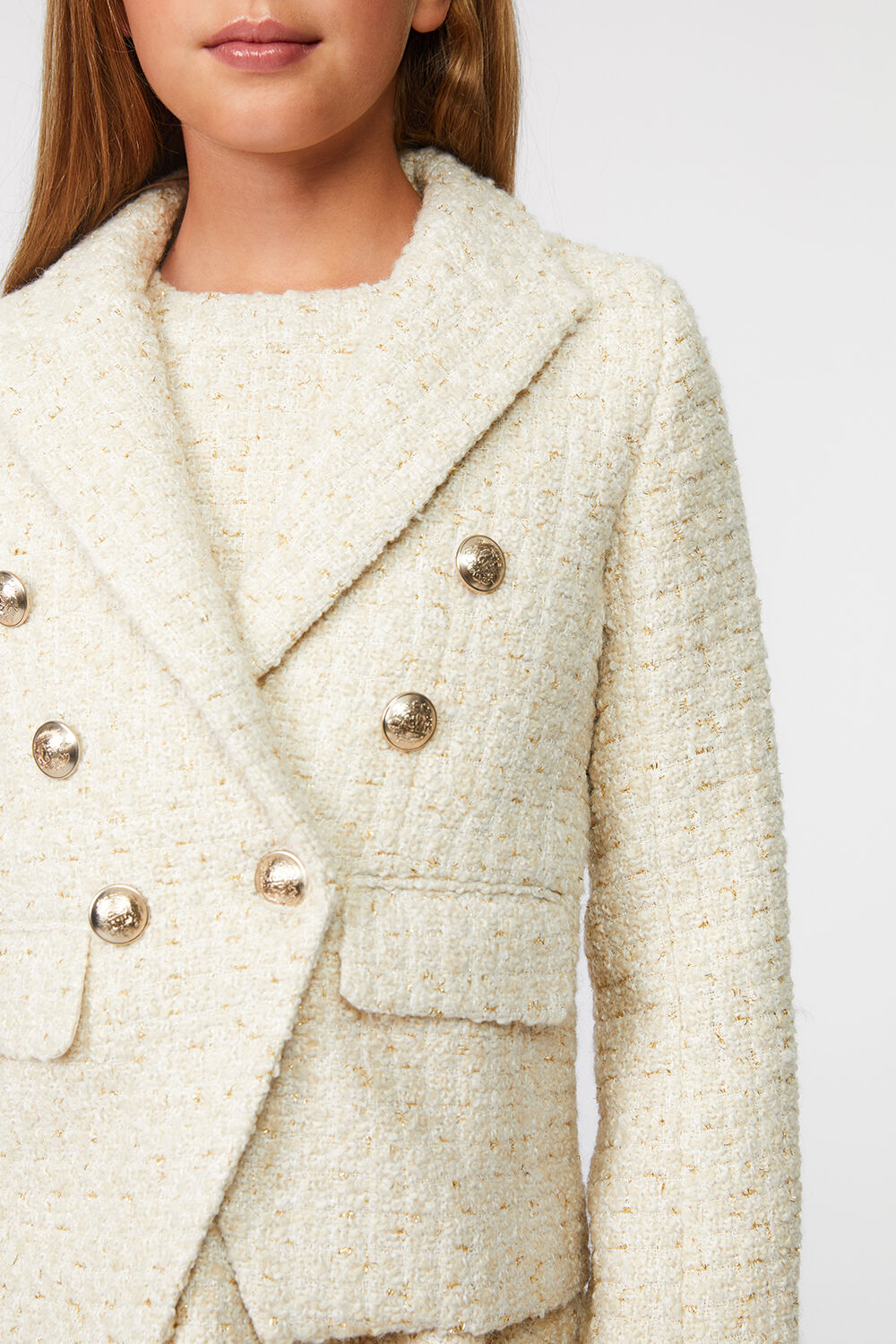 GIRLS ROMA BOUCLE BLAZER in colour PEARLED IVORY