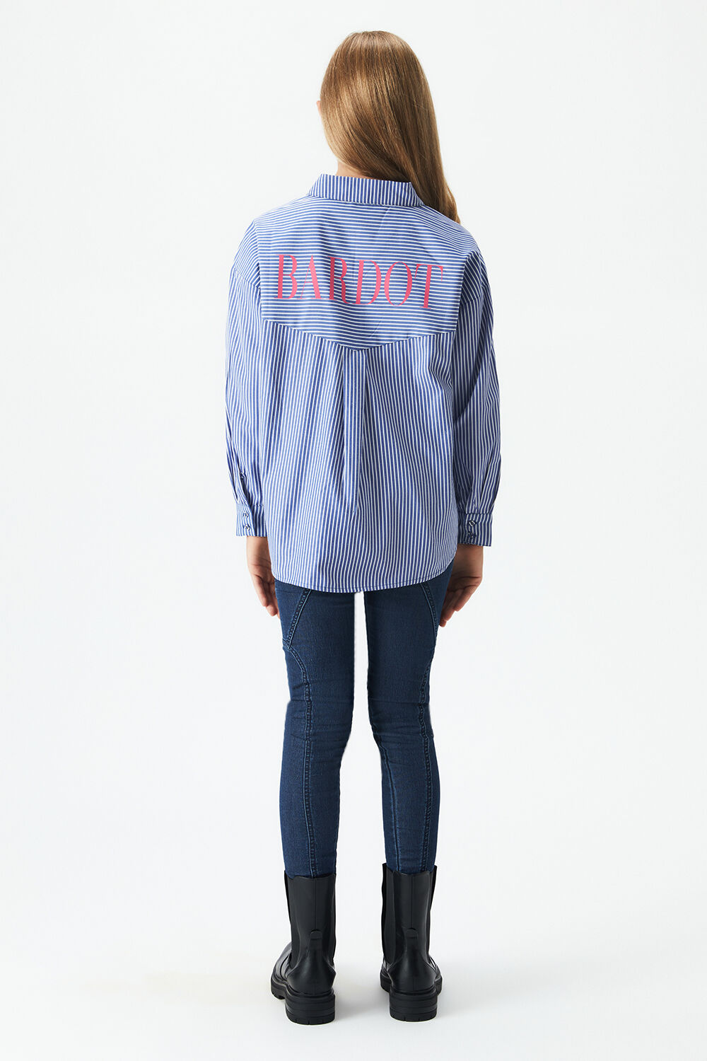 GIRLS STRIPED OVERSIZED SHIRT in colour PEACOAT