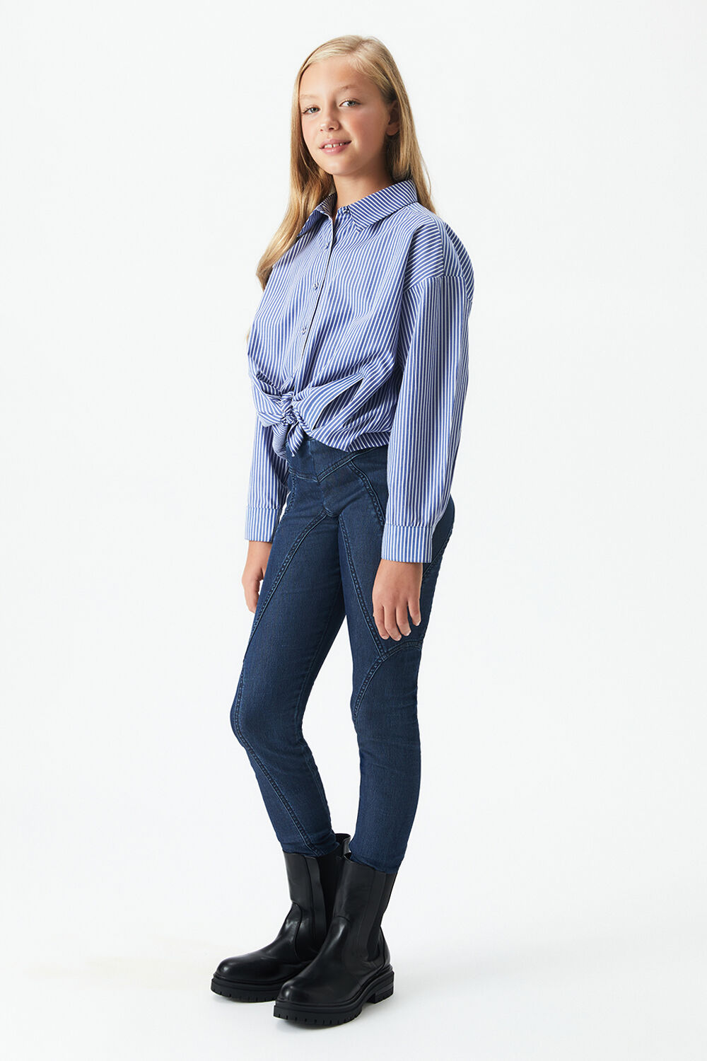 Girls SPLICED DENIM LEGGING in colour TRUE NAVY