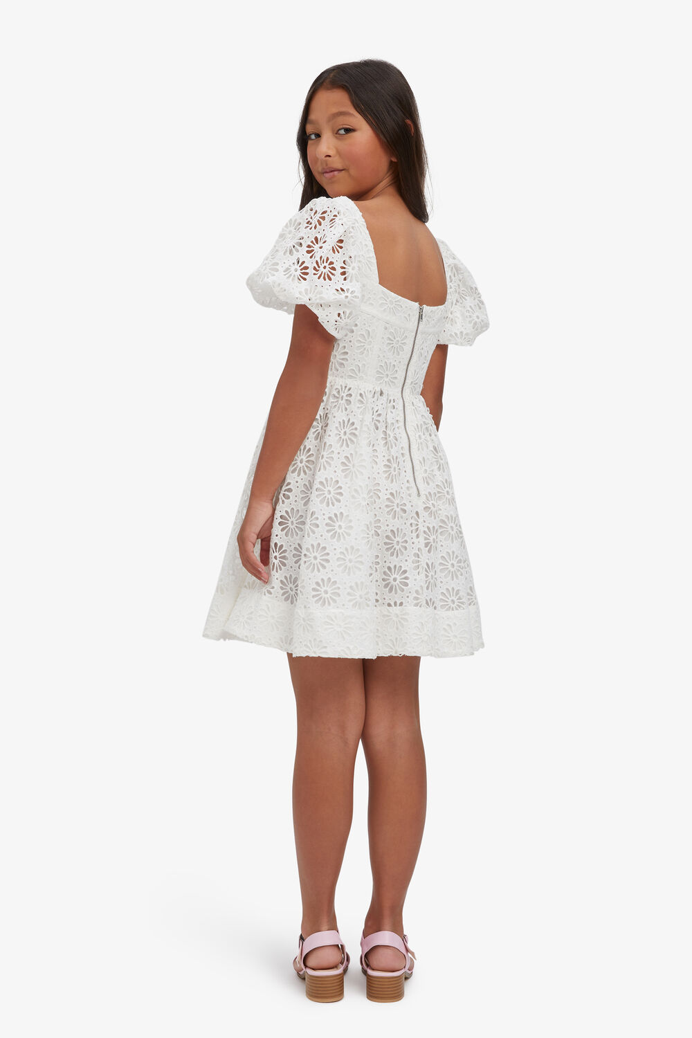 GIRLS IRIS MINI BRODERIE DRESS in colour CLOUD DANCER