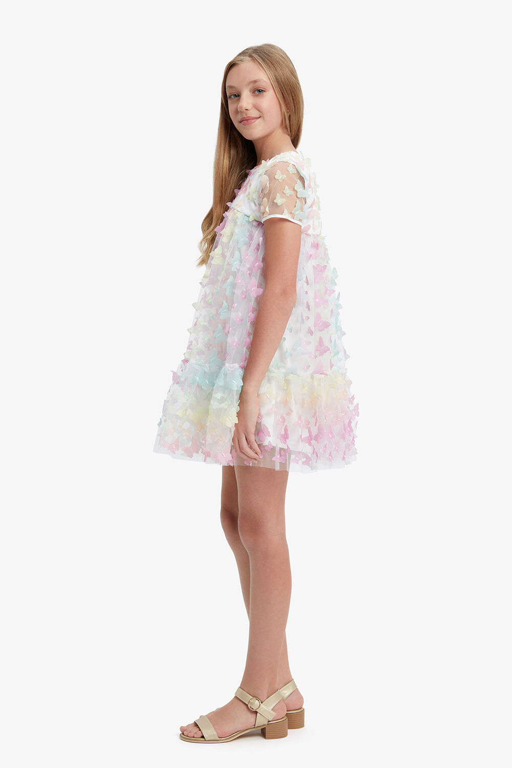 GIRLS BUTTERFLY TIERED DRESS in colour HOT PINK