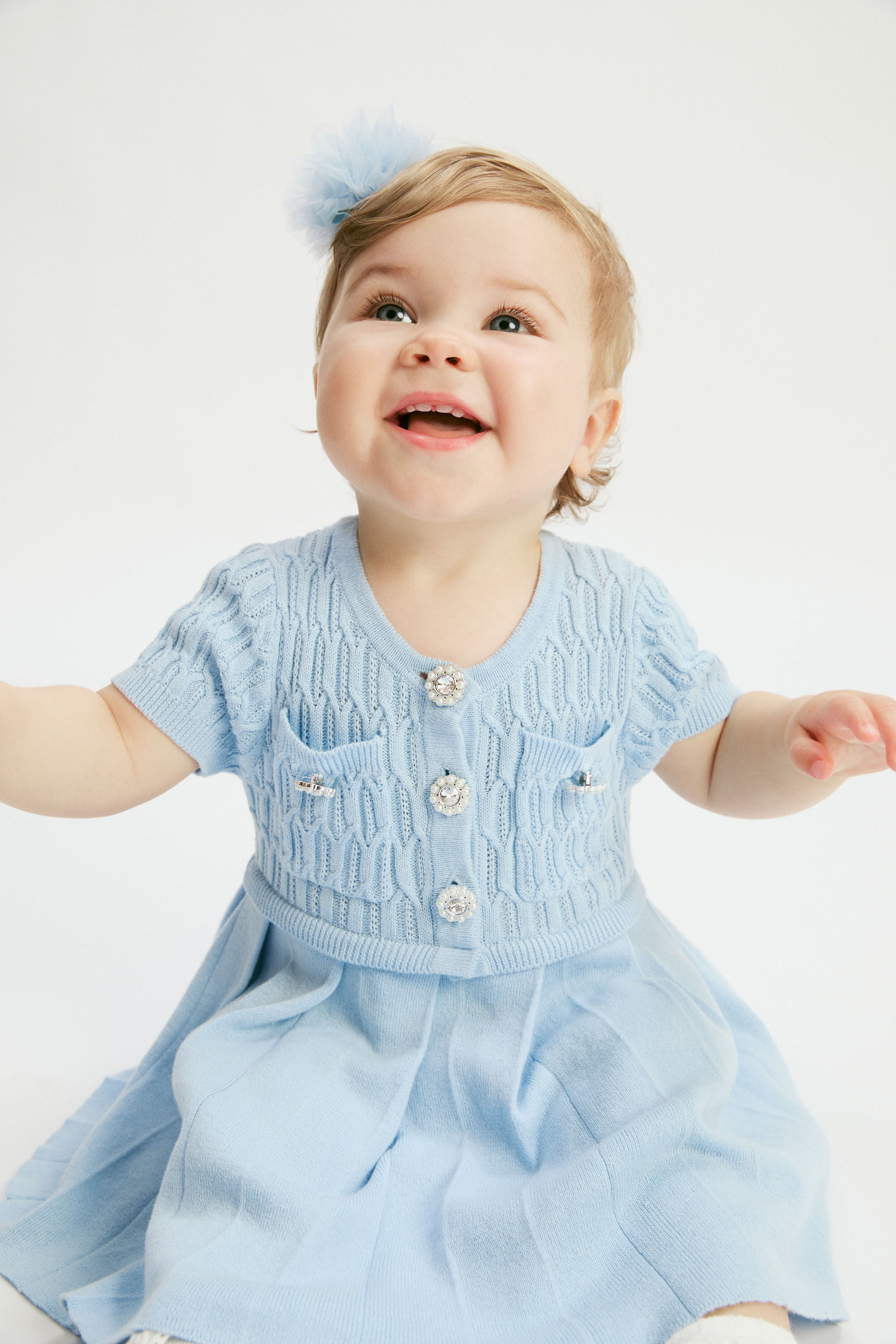 Baby Pleat Knit Dress In Dusty Blue