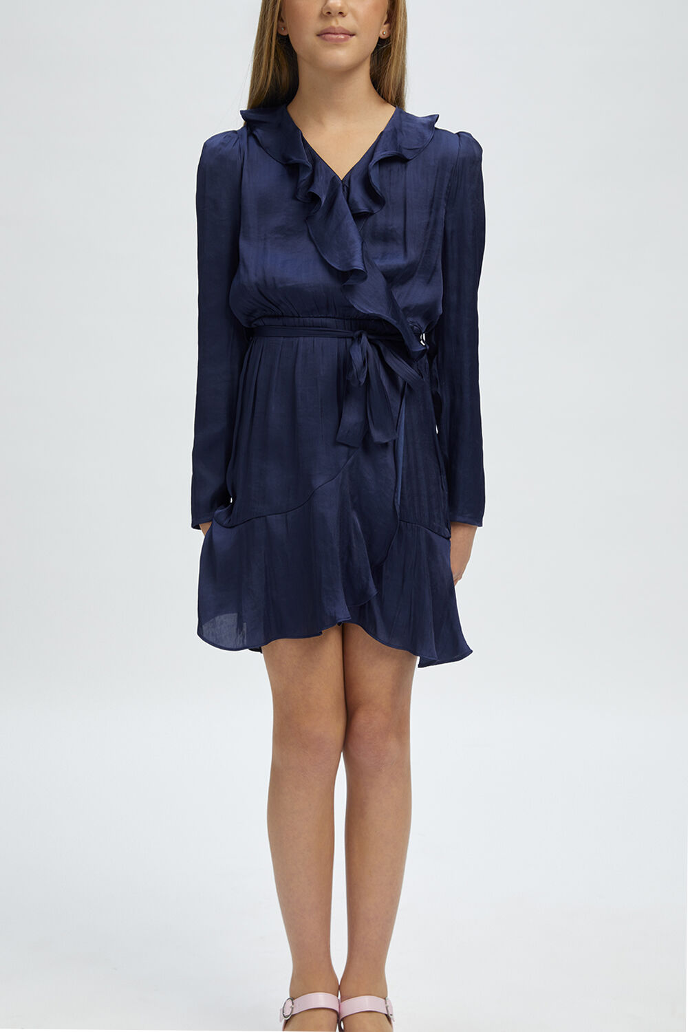 girls winona wrap dress in colour BLACK IRIS