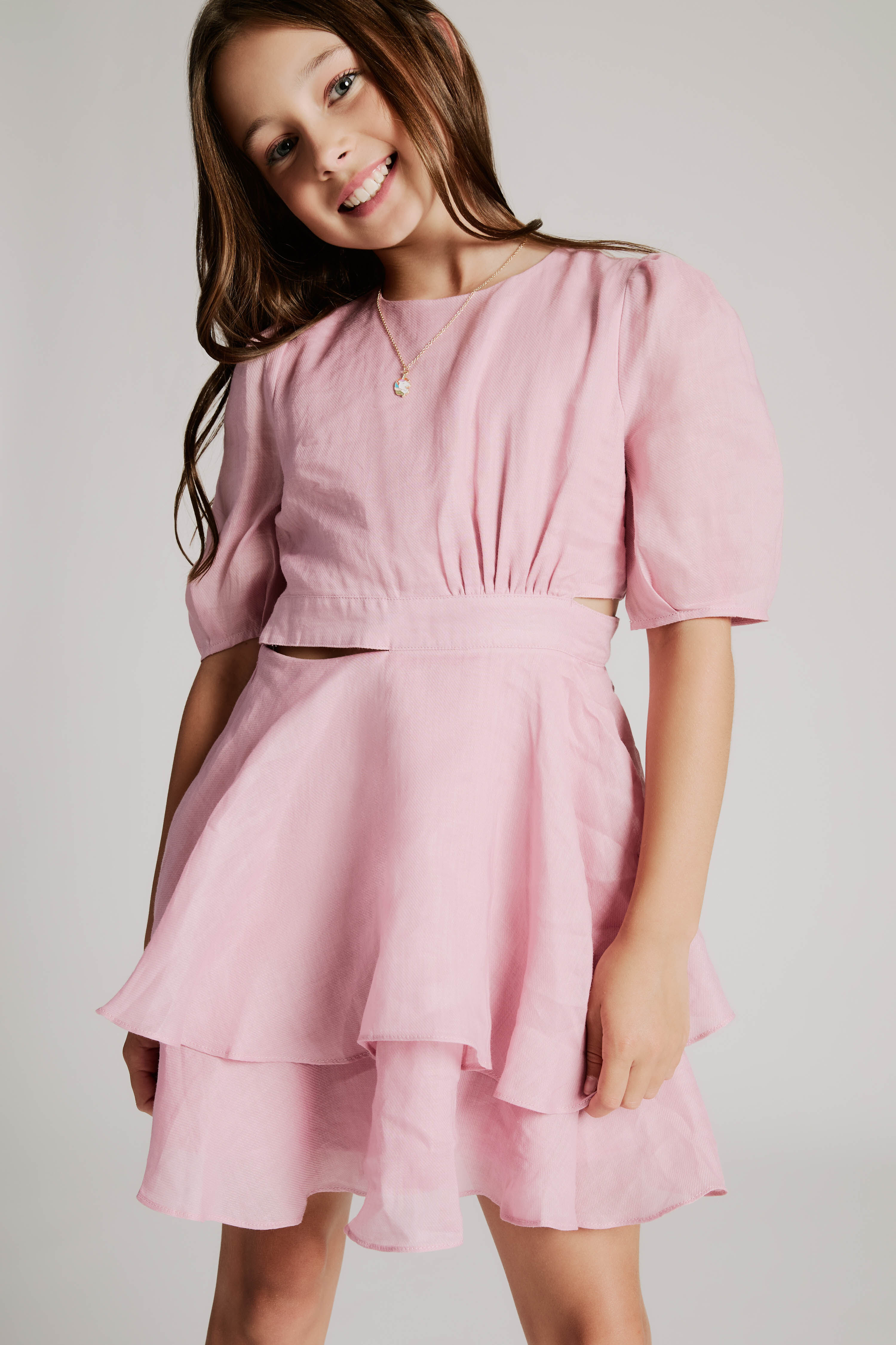 Girls Maia Mini Dress In Petal Pink Bardot Junior