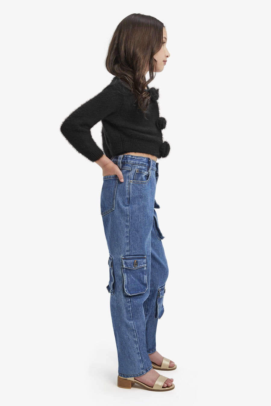 Girls Denim Cargo Pant