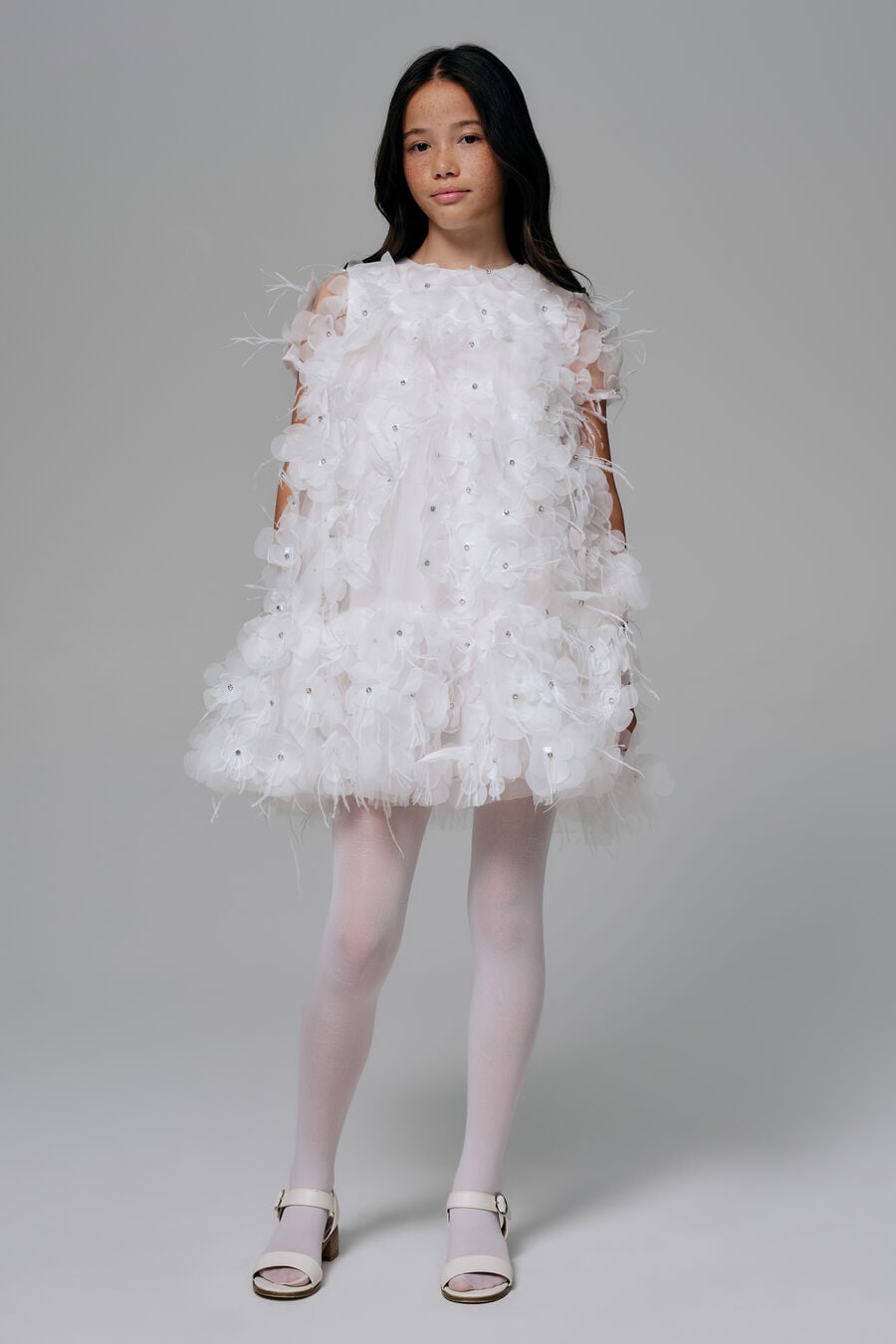 Girls Flower Diamante Tiered Dress