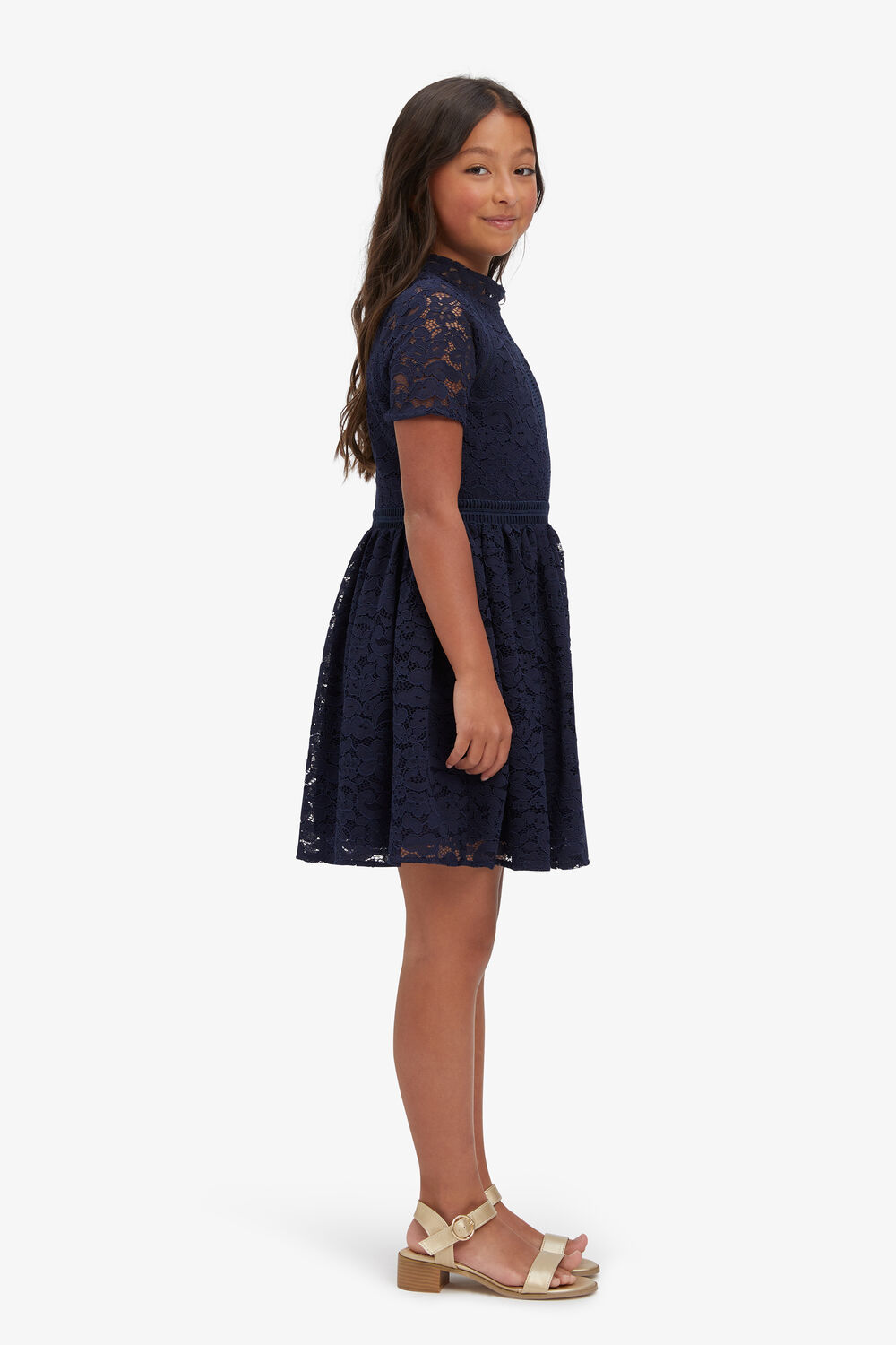 GIRLS MILA MINI LACE DRESS in colour BLACK IRIS