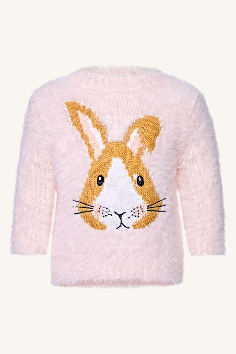 BABY GIRL FLUFFY BUNNY JUMPER in colour SOFT PINK