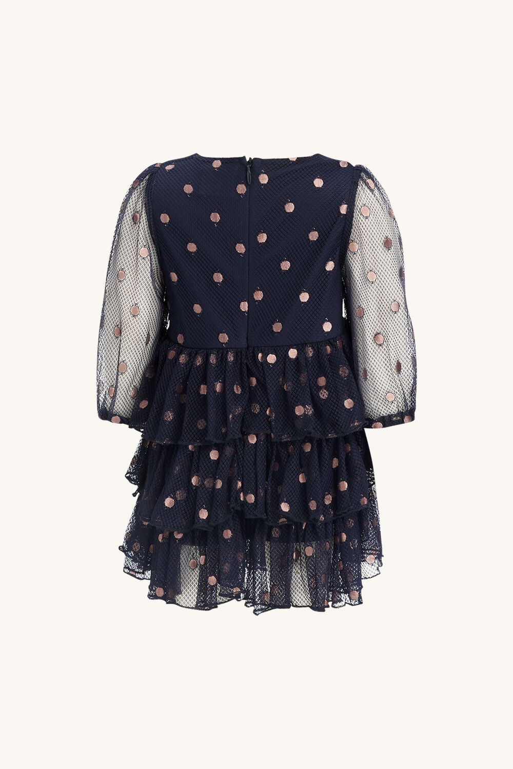 BABY GIRL SPOT MESH MINI DRESS in colour PEACOAT