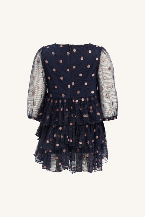 BABY GIRL SPOT MESH MINI DRESS in colour PEACOAT