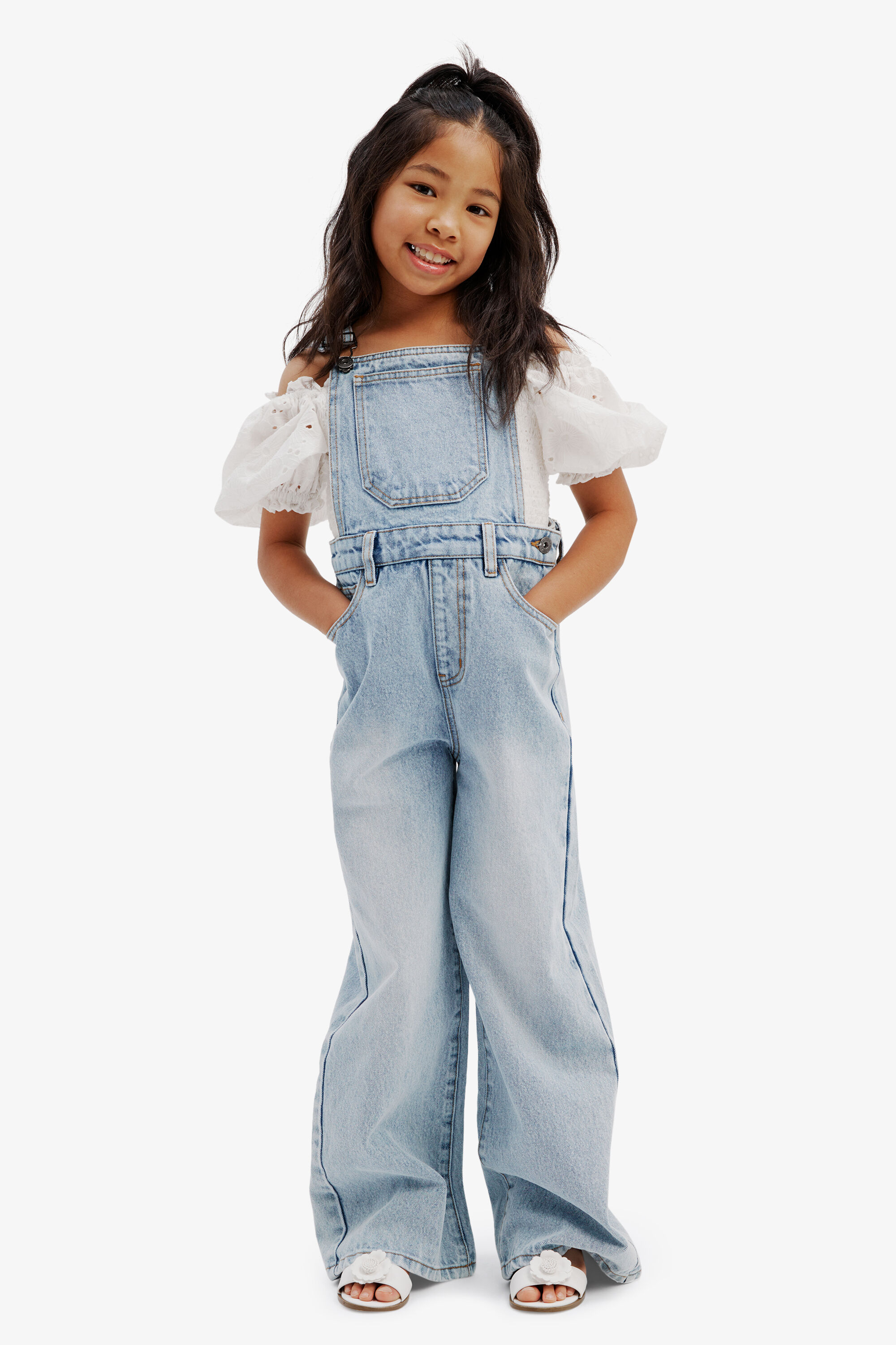 Girls Imogen Wide Leg Overalls In Light Wash Bardot Junior