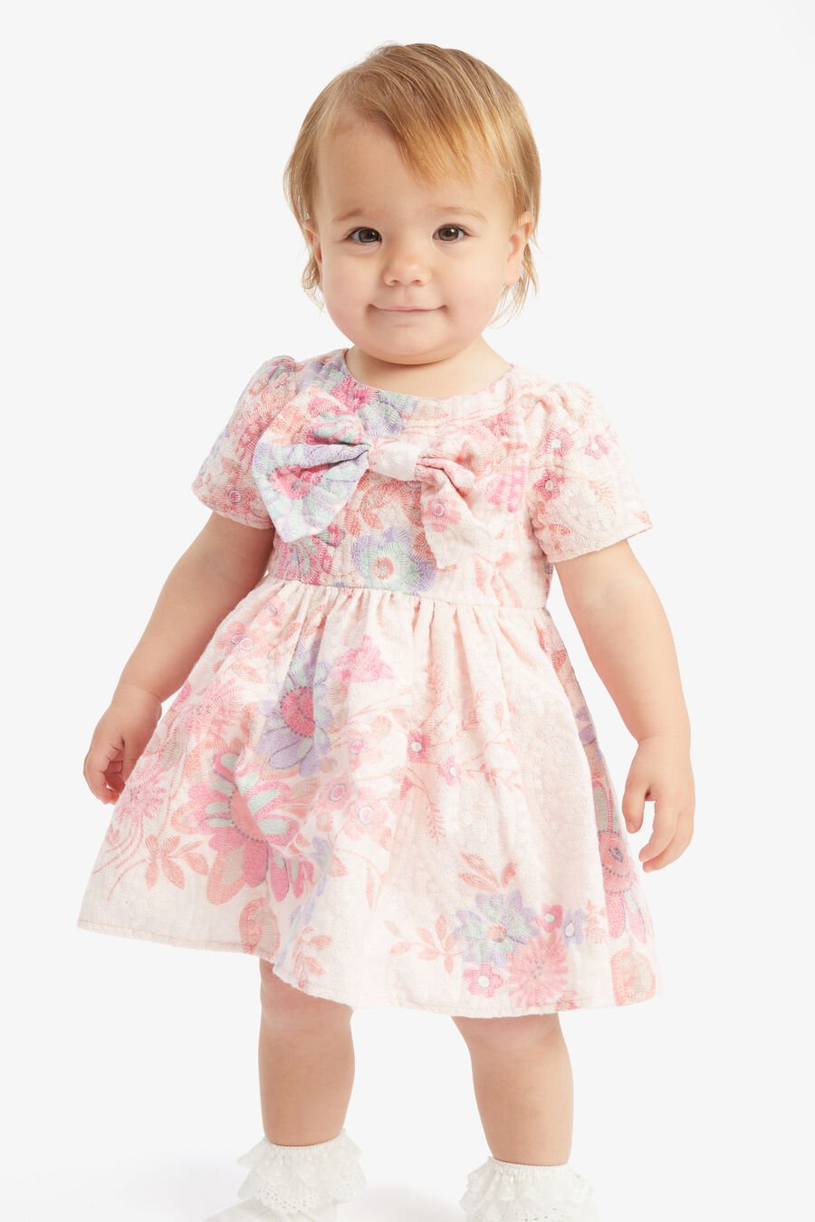 ALICE BOW DRESS in colour PINK MULTI