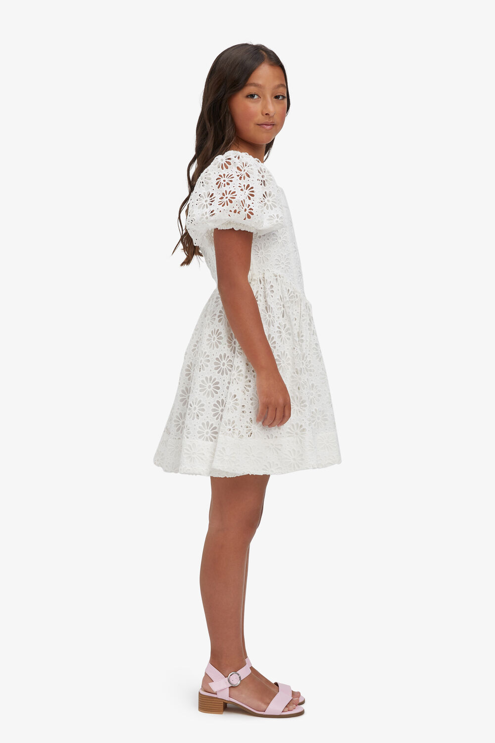 GIRLS IRIS MINI BRODERIE DRESS in colour CLOUD DANCER