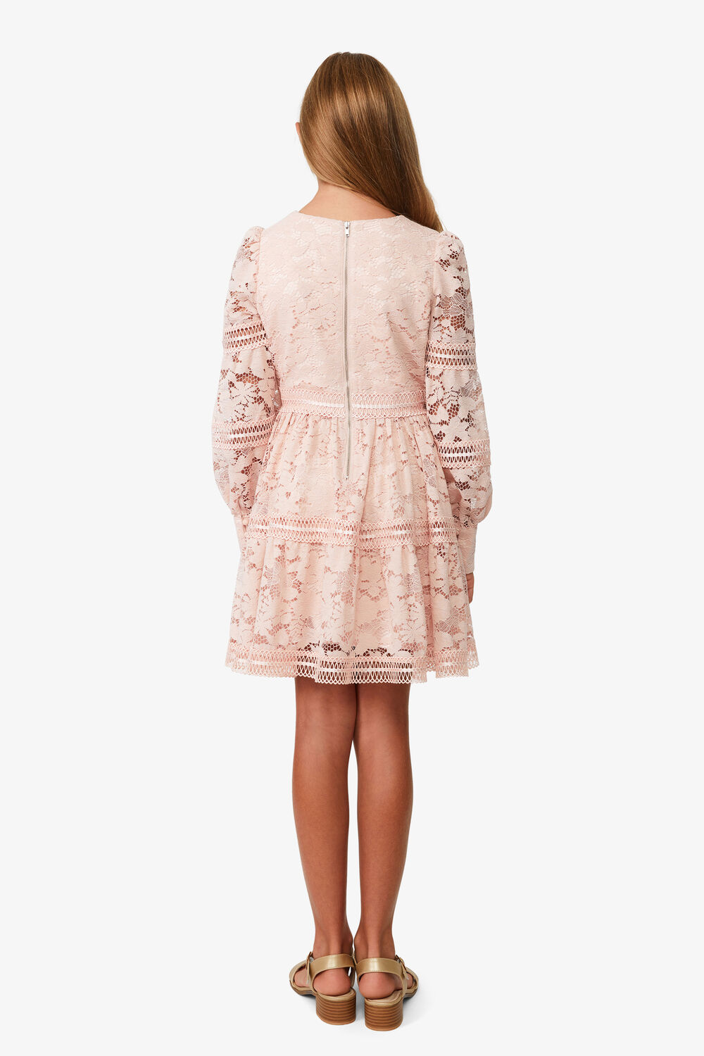 girls venice lace mini dress in soft pink in colour SOFT PINK