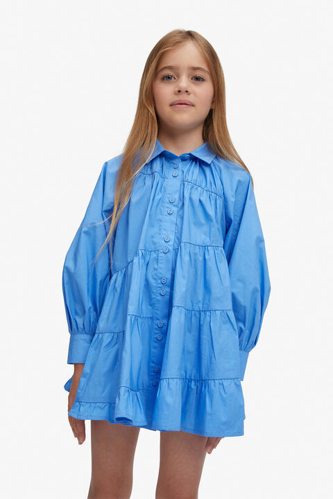 GIRLS HANA TIERED DRESS in colour CERULEAN