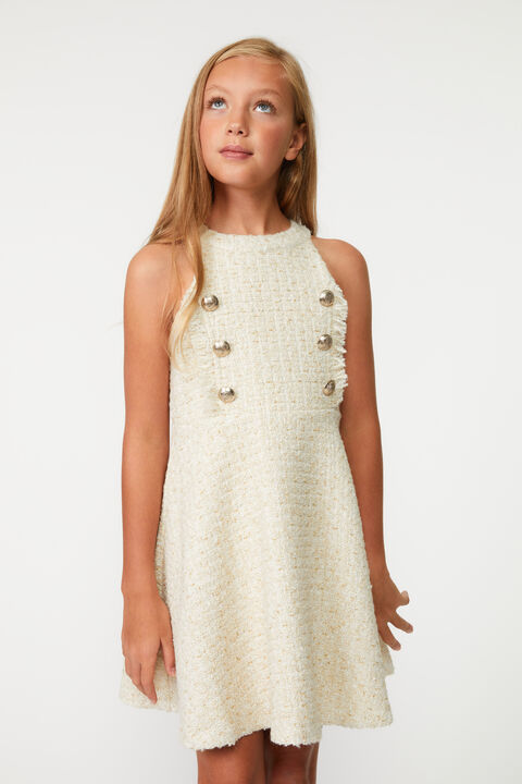 GIRLS ROMA BOUCLE DRESS in colour PEARLED IVORY