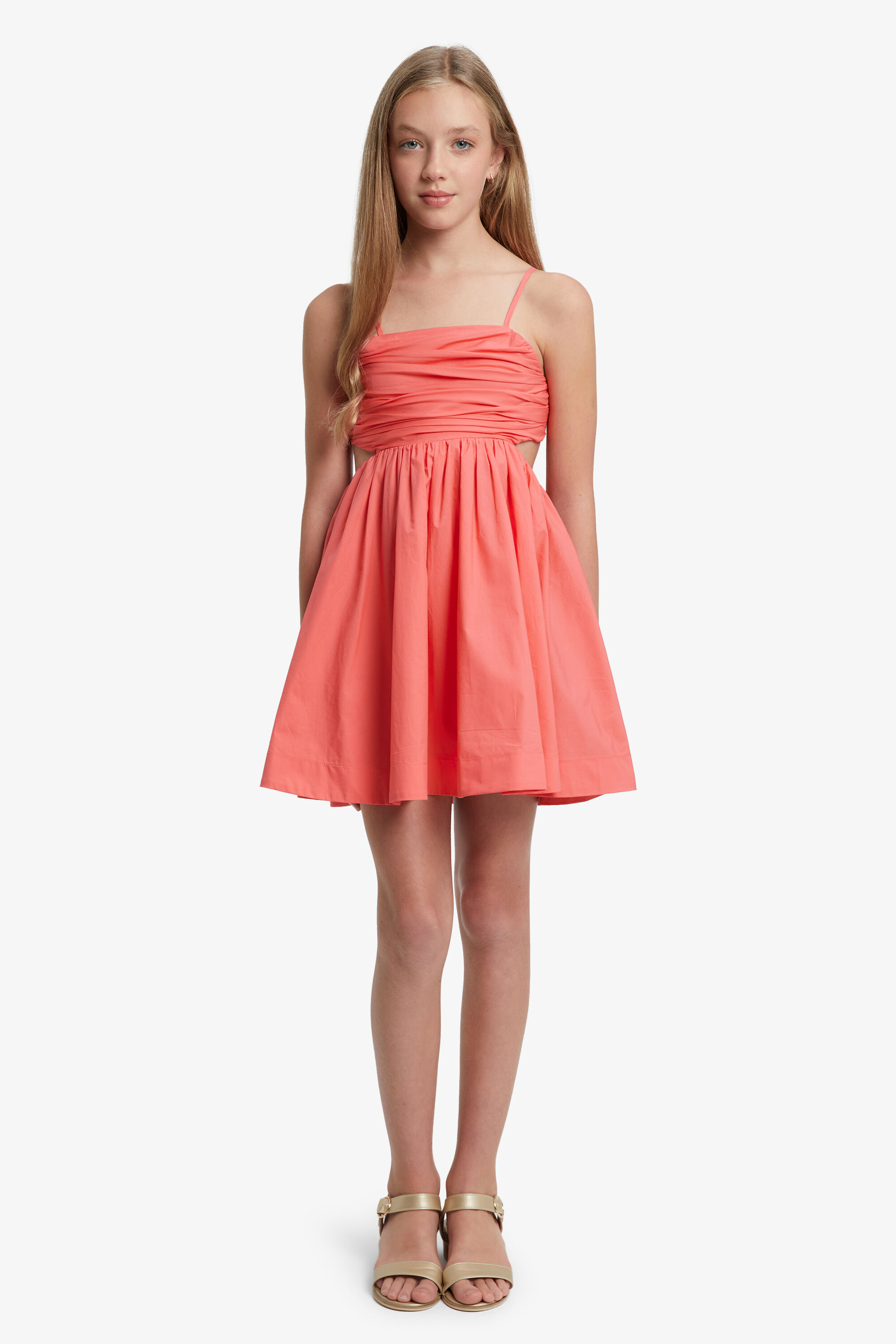 Zarela Poplin Dress In Melon Bardot Junior