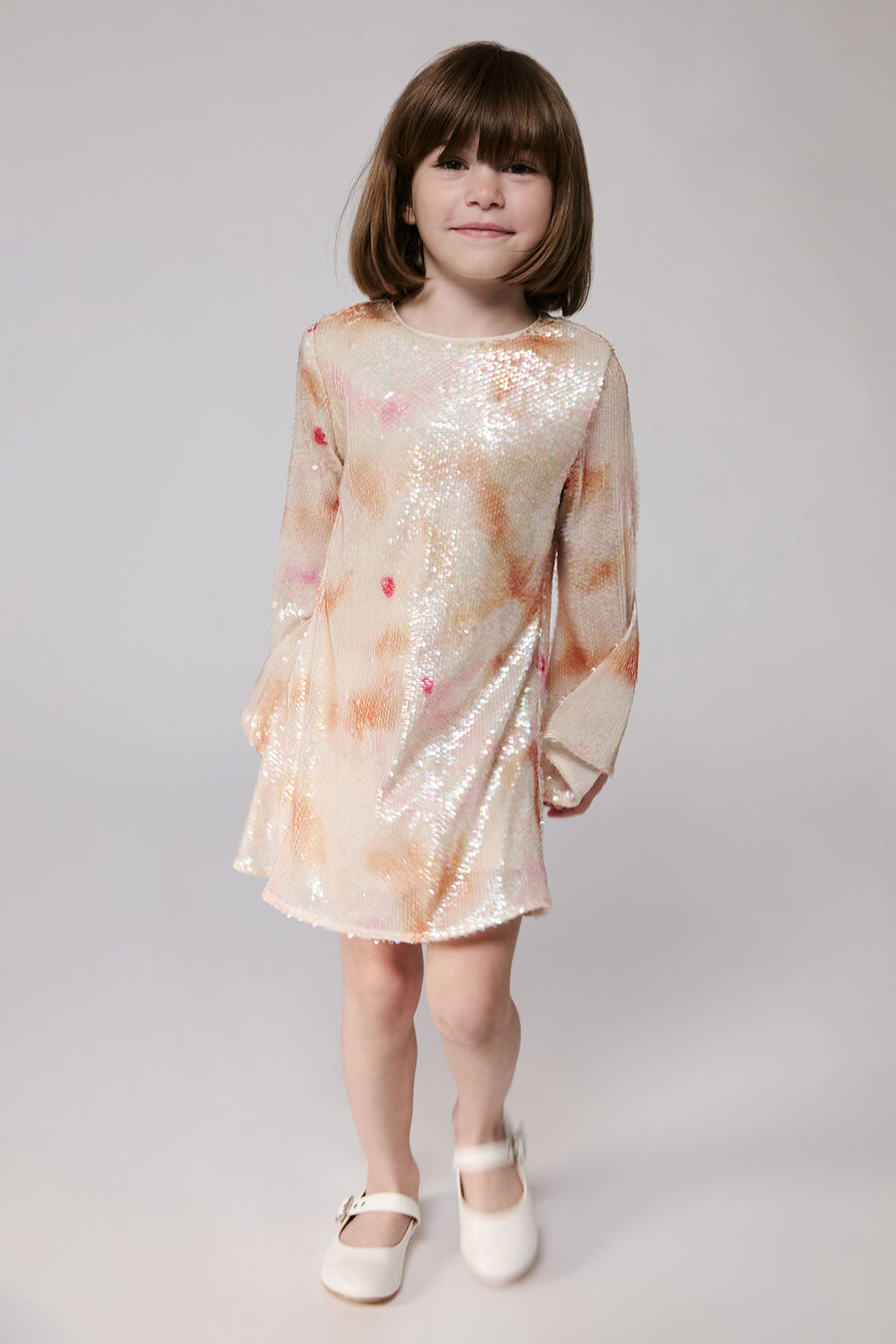 FLORA SEQUIN DRESS in colour Peach Fizz