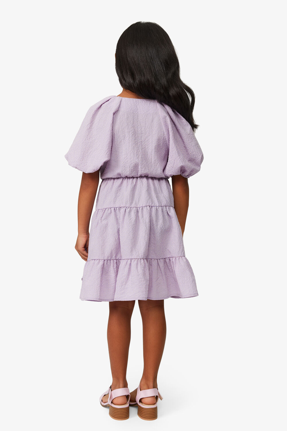 GIRLS MIDI GINGHAM DRESS in colour LILAC SNOW